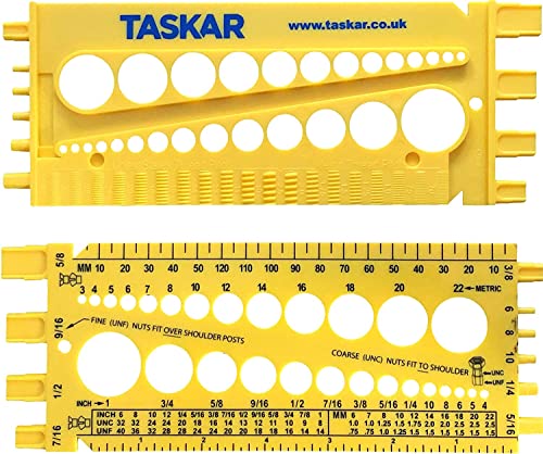 Taskar Messmessgerät für Mutter, Bolzen und Schrauben, Größe und Gewindeteilung (Imperial/Metrisch) von Taskar