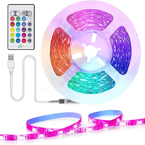 TASMOR LED Strip 2m USB LED Streifen, RGB LED TV Hintergrundbeleuchtung LED Band 16 Farben und 4 Modi, Led Leiste Sync mit Musik LED Lichtkette mit Fernbedienung Lichtband für 40 bis 60 Zoll TV, PC von TASMOR