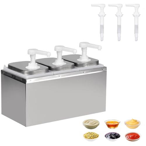 6L Ketchup Spender, Saucenspender, Soßenspender 304 Edelstahl Lebensmittelecht, 6 Köpfe, Tropffrei 30ml pro Pumpstoß, Spülmaschinenfest, Ideal für Ketchup, Mayo, Honig, Gastro Saucen-Spender von Tasofac
