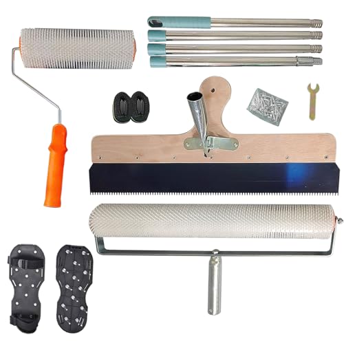 Bodenbeschichtung Set, Selbstnivellierendes Werkzeugset, Estrichwerkzeug Set, Entlüftungsroller, 56 cm Holzspachtel, Spikeschuhe, 1,6 m Verlängerungsstange, Paint Rollers von Tasofac