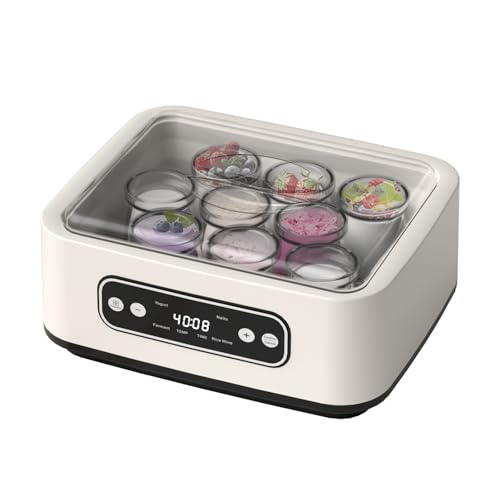 Joghurtbereiter, 1,6 l automatische Joghurt-Maschine mit einem 304 Edelstahleinsatz und 9 Glasbehältern, LED-Display, konstante Heizung, für probiotischen Joghurt/Reiswein/Fermentation/Natto Joghurtbereiter, 1,6 l automatische Joghurt-Maschine mit einem 304 Edelstahleinsatz und 9 Glasbehältern, LED-Display, konstante Heizung, für probiotischen Joghurt/Reiswein/Fermentation/Natto von Tasofac