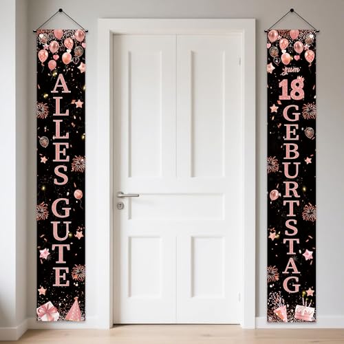 18 Geburtstag Deko Banner Mädchen Rosegold - 2 Stück 18. Geburtstagsdeko Happy Birthday Türbanner 180 x 30 cm, Stoff Tür Dekoration Geburtstagsbanner für 18. Geburtstagsparty von Tasoraor