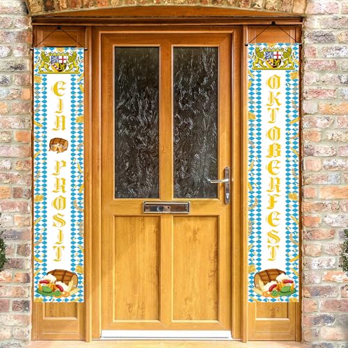 2 Stück Oktoberfest Deko Banner Blau Weiß - Bayerische Party Dekoration Türbanner 180 x 30 cm, Hängende Partybanner für Bayrische Bierfest Tür Dekorationen von Tasoraor