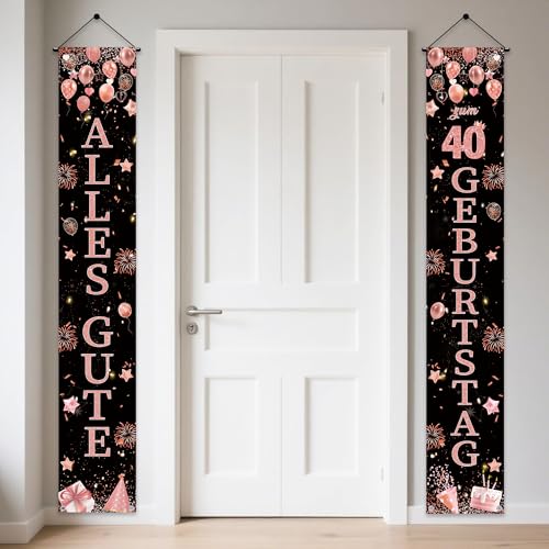 40 Geburtstag Deko Frau Rosegold Banner - 2 Stück 40. Geburtstagsdeko Happy Birthday Türbanner 180 x 30 cm, Stoff Tür Dekoration Geburtstagsbanner für 40. Geburtstagsparty von Tasoraor