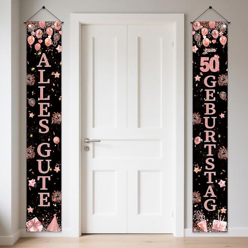 50 Geburtstag Deko Frau Rosegold Banner - 2 Stück 50. Geburtstagsdeko Happy Birthday Türbanner 180 x 30 cm, Stoff Tür Dekoration Geburtstagsbanner für 50. Geburtstagsparty von Tasoraor