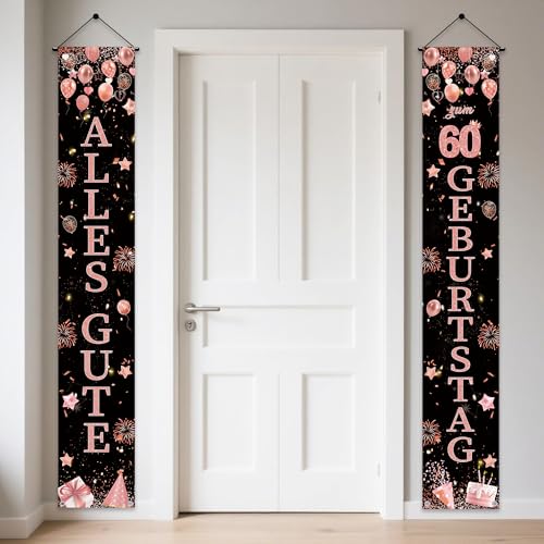 60 Geburtstag Deko Frau Rosegold Banner - 2 Stück 60. Geburtstagsdeko Happy Birthday Türbanner 180 x 30 cm, Stoff Tür Dekoration Geburtstagsbanner für 60. Geburtstagsparty von Tasoraor