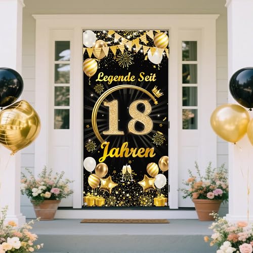 Deko 18. Geburtstag Junge Mädchen Banner - Schwarz Gold Legende Seit 18 Jahren Türbanner 165 x 80 cm, Stoff Hintergrund Tür Dekoration für 18 Geburtstagsfeier Dekoration von Tasoraor