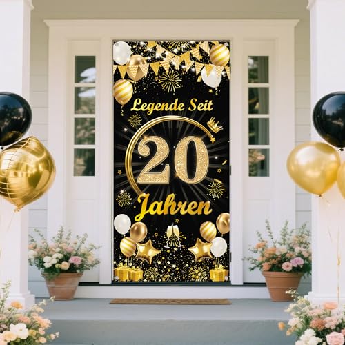 Deko 20 Geburtstag Mann Frau Banner - Schwarz Gold Legende Seit 20 Jahren Türbanner 165 x 80 cm, Stoff Hintergrund Tür Dekoration für 20. Geburtstagsfeier Dekoration von Tasoraor