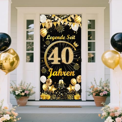 Deko 40 Geburtstag Mann Frau Banner - Schwarz Gold Legende Seit 40 Jahren Türbanner 165 x 80 cm, Stoff Hintergrund Tür Dekoration für 40. Geburtstagsfeier Dekoration von Tasoraor