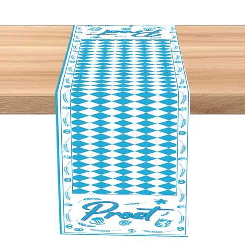 Oktoberfest Deko Tischläufer Blau Weiß - 180 x 30 cm Bayerische Party Dekoration Tischdecke, Bayerisch Tischdeko für Bierfest Drinnen und Draußen Feierlichkeiten von Tasoraor