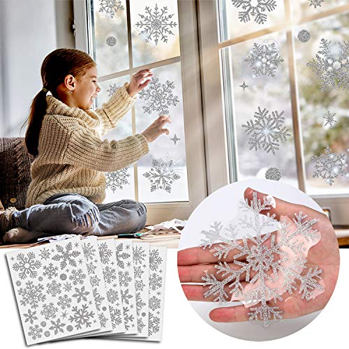 Taspire 190 Glitterations Schneeflocken Fensterdeko, Abnehmbare Fensterbilder Schneeflocken, PVC Weihnachtssticker Fenster, Fensterbilder Weihnachten Wiederverwendbar, Deko Weihnachten Fenster von Taspire