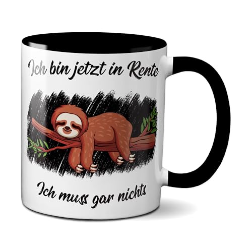 Faultier Rentner/Rentnerin Kaffeetasse Teetasse Geschenkidee Geschenk schwarz von TassenKing