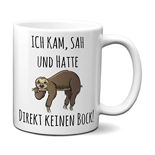 Tasse mit Spruch ICH KAM, SAH UND HATTE DIREKT KEINEN BOCK! - Geschenk für Arbeitskollegen, Kollegin, Chef, Chefin Sprüche Tassen lustig, Tassen Farbe:Weiß von TassenKing