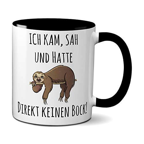 Tasse mit Spruch ICH KAM, SAH UND HATTE DIREKT KEINEN BOCK! - Geschenk für Kollegin, Chef, Chefin Sprüche Tassen schwarz lustig von TassenKing