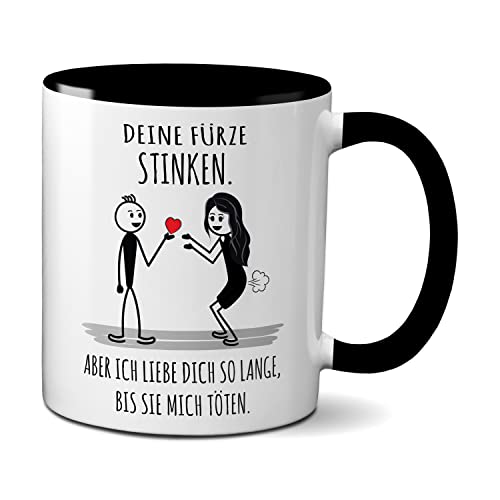 TassenKing® Tasse Deine Fürze stinken ich liebe Dich trotzdem Liebestasse Geschenk für Frau oder Freundin Frauen lustig (schwarz) von TassenKing