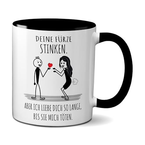 TassenKing Tasse Deine Fürze stinken ich liebe Dich trotzdem Liebestasse Geschenk für Frau oder Freundin Frauen lustig (schwarz) von TassenKing