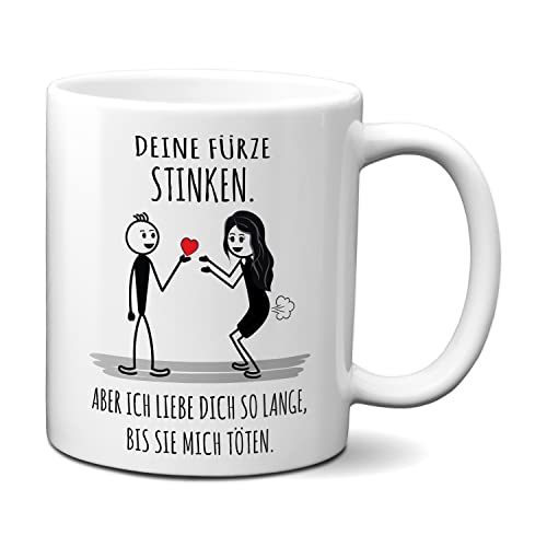 TassenKing® Tasse Deine Fürze stinken ich liebe Dich trotzdem Liebestasse Geschenk für Frau oder Freundin Frauen lustig (weiß) von TassenKing