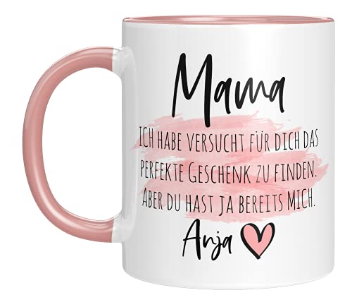 Personalisierte Tasse mit Spruch -"Mama ich habe versucht finden.Aber du hast ja bereits mich" - mit Namen - Geschenk zum Muttertag - Tasse Mama personalisiert - Mama Geschenk (Rosa 1 Name) von TassenTicker