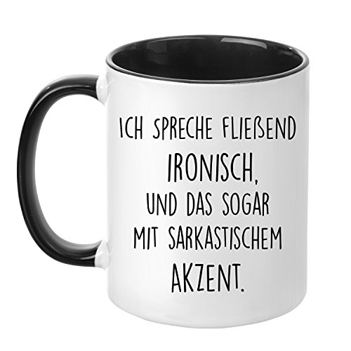 Tasse mit Spruch - Ich spreche fließend ironisch und das sogar mit sarkastischem Akzent - beidseitig bedruckt - Teetasse - Kaffeetasse - lustig - Arbeit - Büro - Chef Tasse mit Spruch - Ich spreche fließend ironisch und das sogar mit sarkastischem Akzent - beidseitig bedruckt - Teetasse - Kaffeetasse - lustig - Arbeit - Büro - Chef von TassenTicker