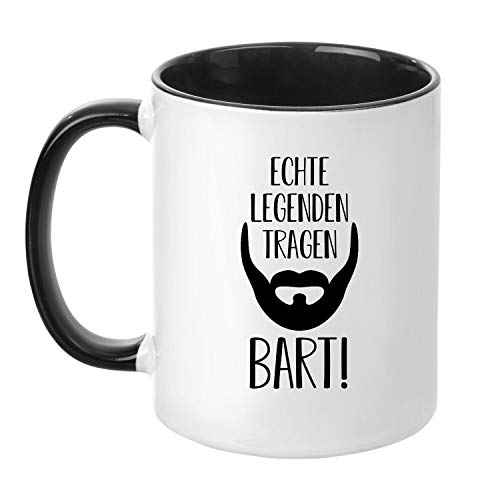 TassenTicker® "Echte Legenden tragen Bart! - beidseitig Bedruckt - Kaffeetasse - Geschenk für Männer - Freunde mit Bart - Arbeit (schwarz) von TassenTicker