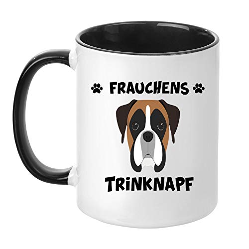 TassenTicker® - ''Frauchens Boxer Trinknapf'' - Kaffeetasse - Hunde-Tasse - Hundebesitzerin - Frauchen - Geschenkidee - Schwarz von TassenTicker