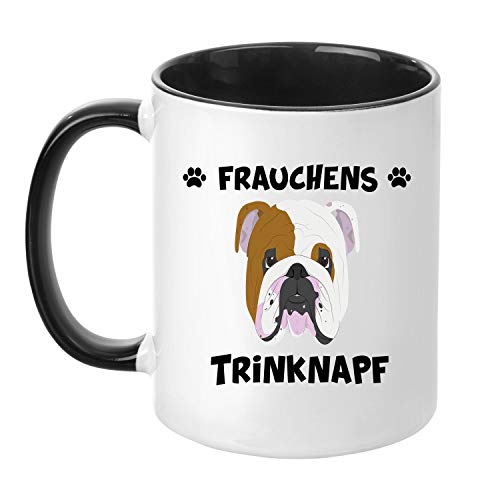 TassenTicker® - ''Frauchens Englische Bulldogge Trinknapf'' - Kaffeetasse - Hunde-Tasse - Hundebesitzerin - Frauchen - Geschenkidee - Schwarz von TassenTicker