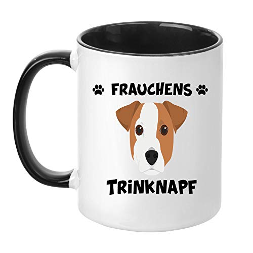 TassenTicker® - ''Frauchens Russel Terrier Trinknapf'' - Kaffeetasse - Hunde-Tasse - Hundebesitzerin - Frauchen - Geschenkidee - Schwarz von TassenTicker