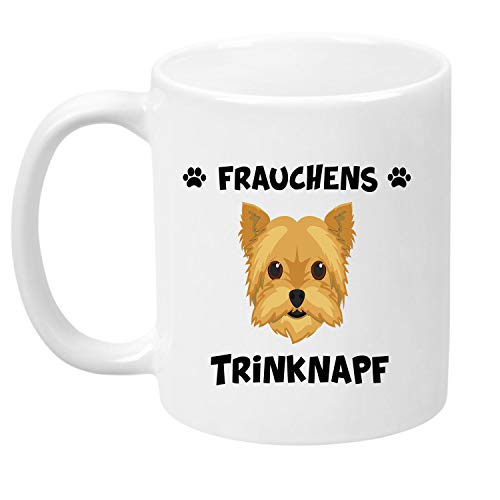 TassenTicker® - ''Frauchens Yorkshire Terrier Trinknapf'' - Kaffeetasse - Hunde-Tasse - Hundebesitzerin - Frauchen - Geschenkidee - Weiss von TassenTicker
