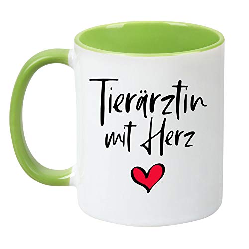 TassenTicker® "Tierärztin mit Herz - beidseitig Bedruckt - Tasse - Beruf - Arbeit - Geschenkidee (hellgrün) von TASSENTICKER