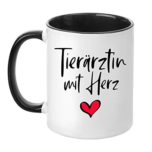 Tassenticker® "Tierärztin mit Herz - beidseitig Bedruckt - Tasse - Beruf - Arbeit - Geschenkidee (schwarz) von ORTCI