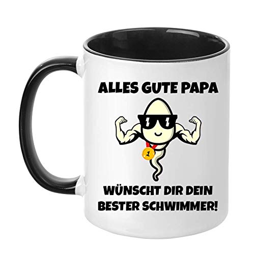 TassenTicker - Alles Gute Papa. Wünscht dir Dein Bester Schwimmer - Geschenk - Vatertag - Kaffeetasse - Tasse für Männer - Vatertagsgeschenk - Geburtstag - Geschenkidee (Schwarz) von TassenTicker