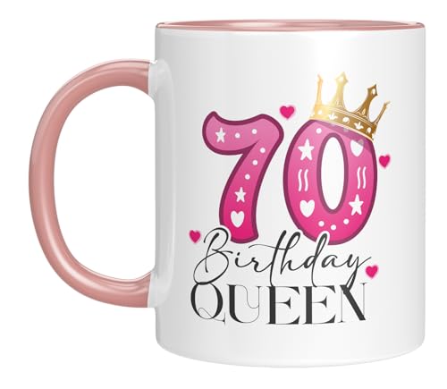 TassenTicker - Birthday Queen - Kaffeebecher - 70. Geburtstag - Jubiläum - runder Geburtstag - Geburtstagsgeschenk - Geschenkidee - Frauen - pink von TassenTicker