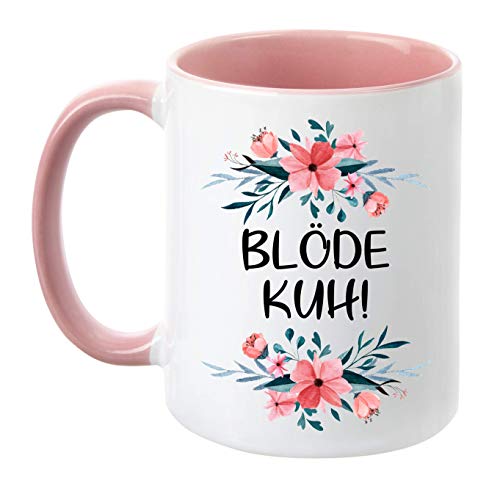 TASSENTICKER - ''Blöde Kuh!'' - Kaffeetasse - Blumen - Geschenk - lustige Tasse (Rosa) von TASSENTICKER