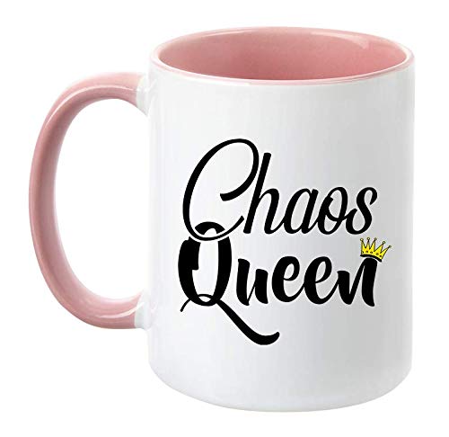 TassenTicker - "Chaos Queen - lustig - Geschenk - Freundin - Tochter - Kaffeetasse -Geschenkidee (Rosa) von TassenTicker