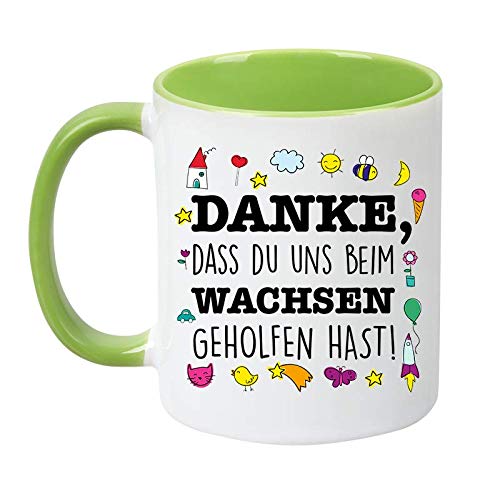 TassenTicker - Danke, DASS du Uns beim wachsen geholfen hast! - Erzieher - Erzieherin - Abschied - Geschenk - Kindergarten - Kita - Tasse - Becher - Geschenke - mit Spruch (Grün) von TassenTicker