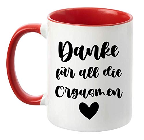 TassenTicker - "Danke für all die Orgasmen - lustige Tasse - Geschenk Jahrestag - Hochzeitstag - Geburtstag - Liebe - beidseitig bedruckt - Kaffeetasse (Rot) von TassenTicker