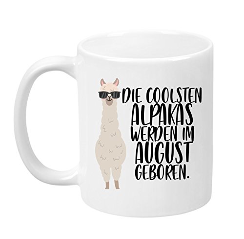 TassenTicker - ''Die coolsten Alpakas werden im August geboren'' -Geburtstags Tasse - hochwertige Qualität - Geschenke - Alpaka - Weiss (August) von TassenTicker