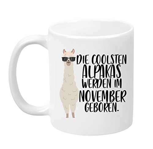 TassenTicker - ''Die coolsten Alpakas werden im November geboren'' -Geburtstags Tasse - hochwertige Qualität - Geschenke - Alpaka - Weiss (November) von TassenTicker