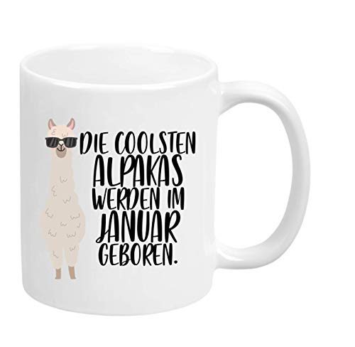 TASSENTICKER - ''Die coolsten Alpakas Werden im Januar geboren'' -Geburtstags Tasse - hochwertige Qualität - Geschenke - Alpaka - Weiss (Januar) von TASSENTICKER