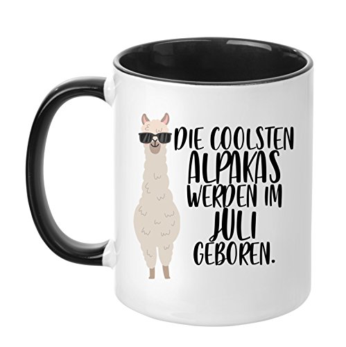 TassenTicker - ''Die coolsten Alpakas werden im Juli geboren'' -Geburtstags Tasse - hochwertige Qualität - Geschenke - Alpaka - Schwarz (Juli) von TassenTicker