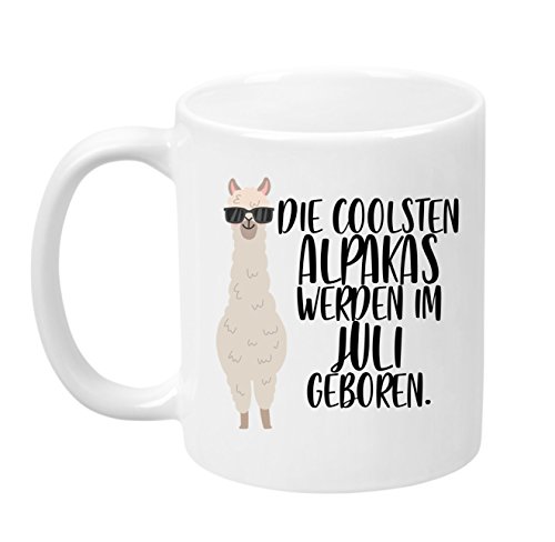 TassenTicker - ''Die coolsten Alpakas werden im Juli geboren'' -Geburtstags Tasse - hochwertige Qualität - Geschenke - Alpaka - Weiss (Juli) von TassenTicker