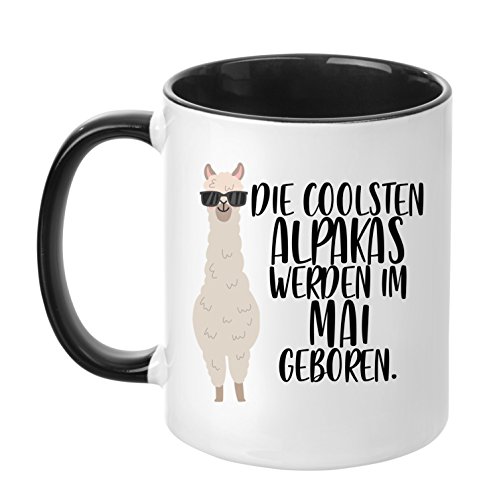 TassenTicker - ''Die coolsten Alpakas werden im Mai geboren'' -Geburtstags Tasse - hochwertige Qualität - Geschenke - Alpaka - Schwarz (Mai) von TassenTicker
