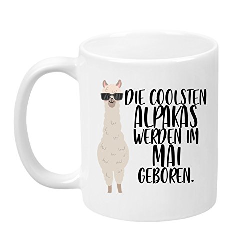 TassenTicker - ''Die coolsten Alpakas werden im Mai geboren'' -Geburtstags Tasse - hochwertige Qualität - Geschenke - Alpaka - Weiss (Mai) von TassenTicker