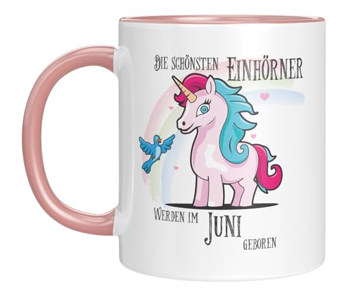 TassenTicker - Die schönsten Einhörner werden im Juni geboren - Einhorn Tasse - Geburtstagsgeschenk - Monats-Tasse - persönliches Geschenk - pink von TassenTicker