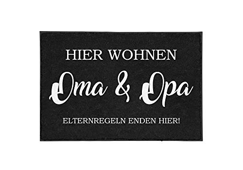 TASSENTICKER - Fußmatte mit Spruch - Hier wohnen Oma & Opa. Elternregeln Enden Hier! - lustig - innen & außen - waschbar - Geschenkidee - Großeltern - Großmutter - Großvater - Dekoration von TASSENTICKER