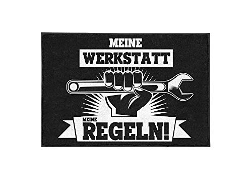 TassenTicker - Fußmatte mit Spruch - Meine Werkstatt. Meine Regeln! - lustig - schwarz - innen & außen - waschbar - Geschenkidee - Dekoration von TassenTicker