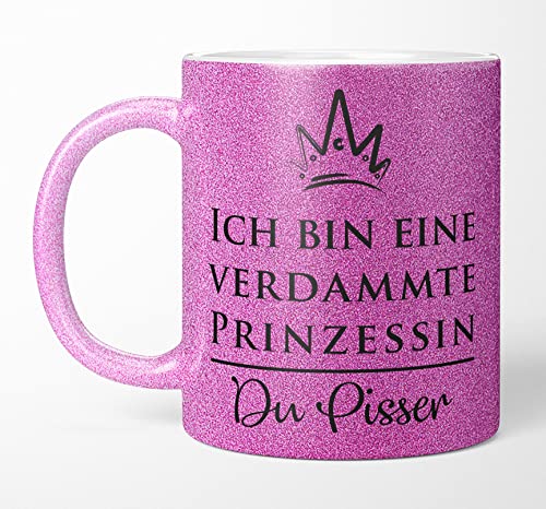 TassenTicker Glitzertasse mit Spruch Ich bin eine verdammte Prinzessin - Kaffeetasse - Glitzer - lustig - Kaffeebecher geschenk beste Freundin - Lila - beidseitig bedruckt (Lila) von TassenTicker