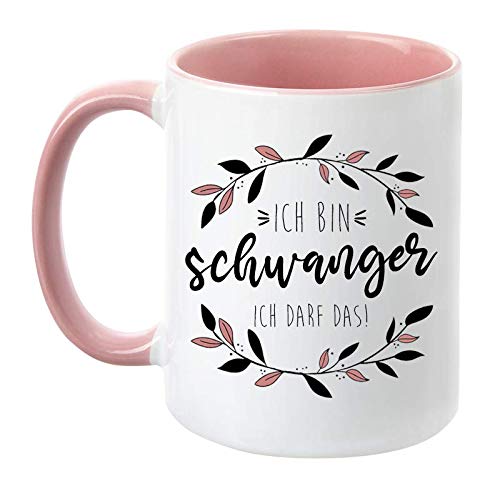 TassenTicker - "Ich bin schwanger ich darf das - beidseitig bedruckt - Tasse - Geschenkidee - Geschenk - werdende Mama- schwangere Frau - Schwangerschaft - Kaffeetasse (Rosa) von TassenTicker