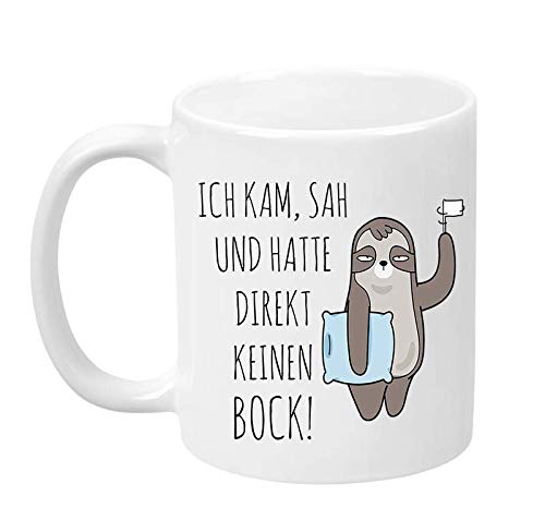 TassenTicker - "Ich kam, SAH und Hatte direkt keinen Bock - lustig - beidseitig Bedruckt - Faultier - Geschenk - Geschenkidee - Kaffeetasse (Weiß) von TassenTicker