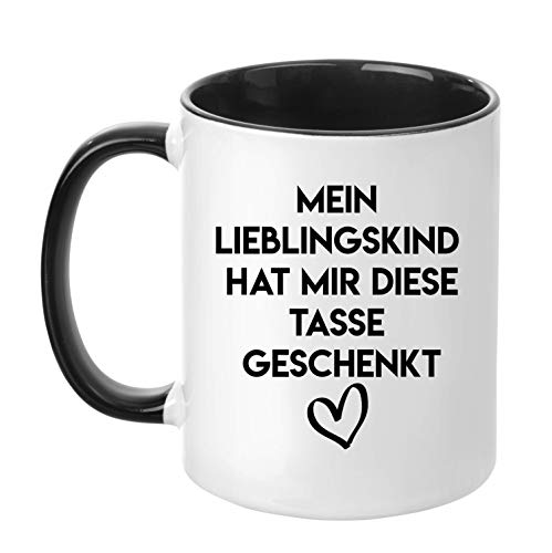 TASSENTICKER - ''Mein Lieblingskind hat Mir Diese Tasse geschenkt'' - beidseitig Bedruckt - Tasse - Kaffeetasse - Kaffeebecher - lustig - Geschenk - Arbeit (Weiss) (Schwarz) von TASSENTICKER